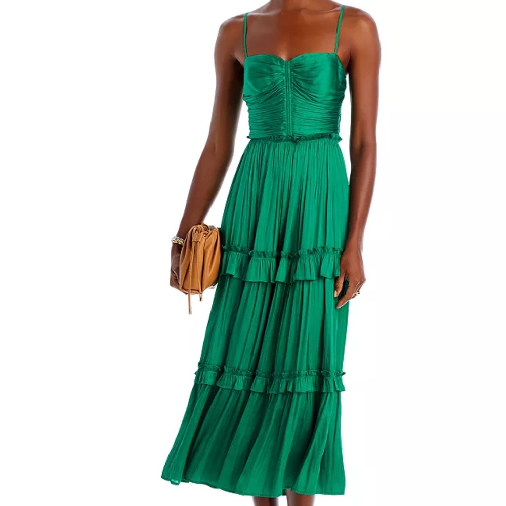 Aqua Emerald Green Ruched Top Midi Dress